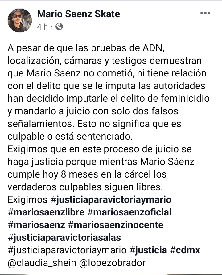 ivanzambranav's tweet photo. #MarioSaenzInocente #MarioSaenzLibre #JusticiaParaVictoriayMario @mariosaenz88 #MarioSaenzSkate #JusticiaParaVictoriaSalas @lopezobrador_ @PGJDF_CDMX @Claudiashein https://t.co/qIQCgI9pFU
