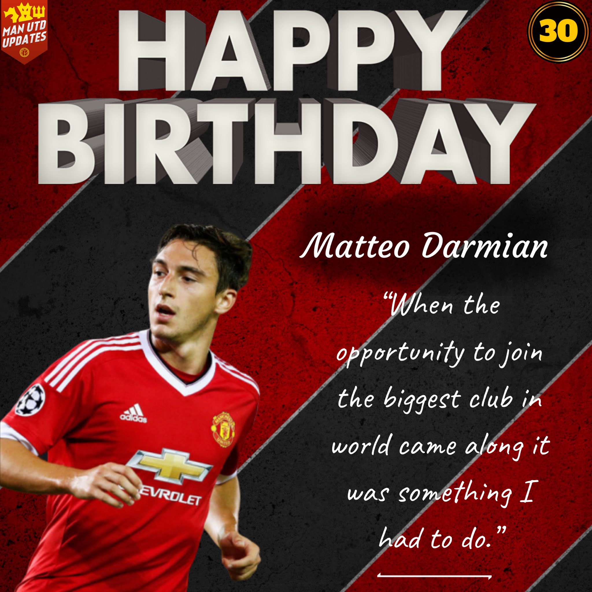 Happy 30th birthday to ex Red Matteo Darmian.    