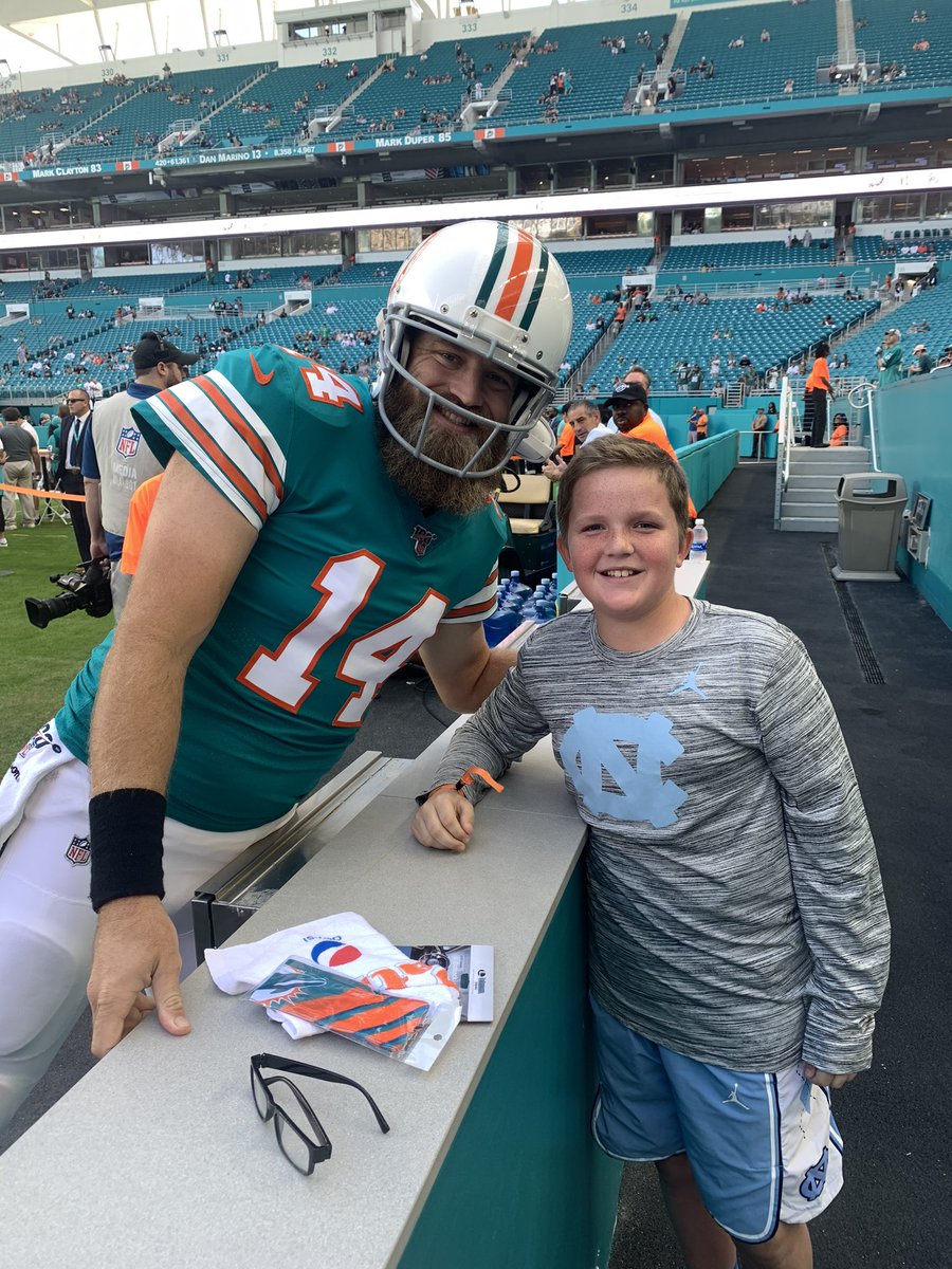 Fitzmagic <a href="/MiamiDolphins/">Miami Dolphins</a> continues to build on his legacy.  He had time to stop and say hello to Coop (aka Sam Howell 2.0 @Sam_Howell2) prior to carving up the Birds Sunday! #FinsUp #behumble #WorkHard