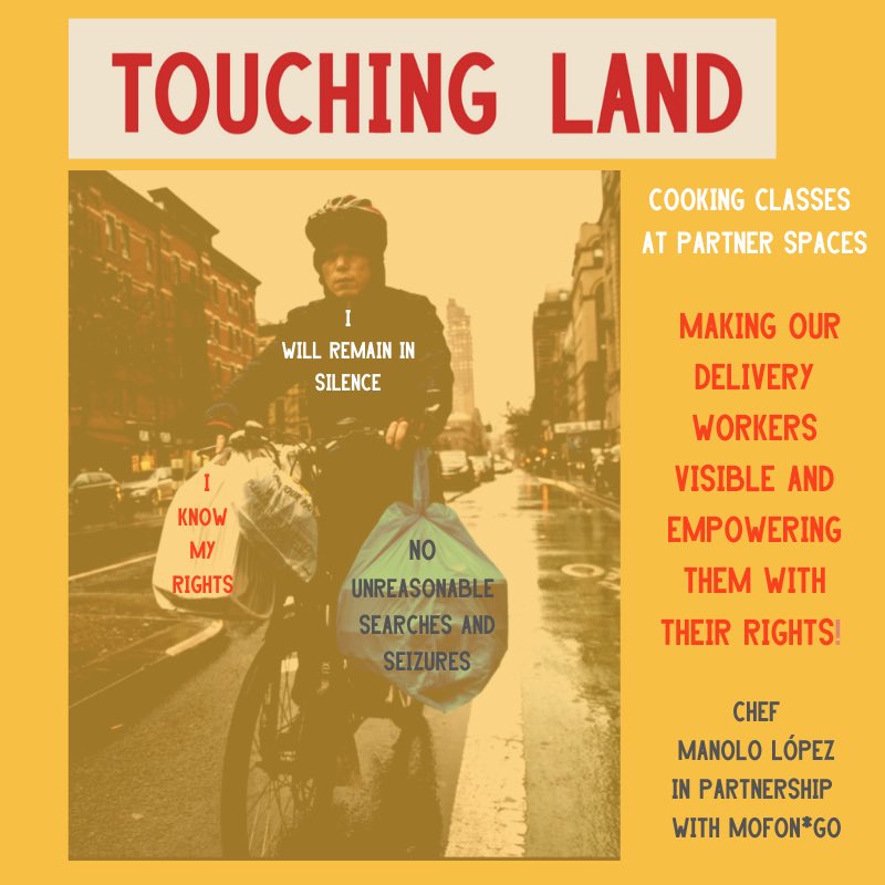 We are so excited about our upcoming 4th amendment cooking classes for delivery workers!!! Visit touchingland.org to find out more! #immigration #art #visibility #empowerment