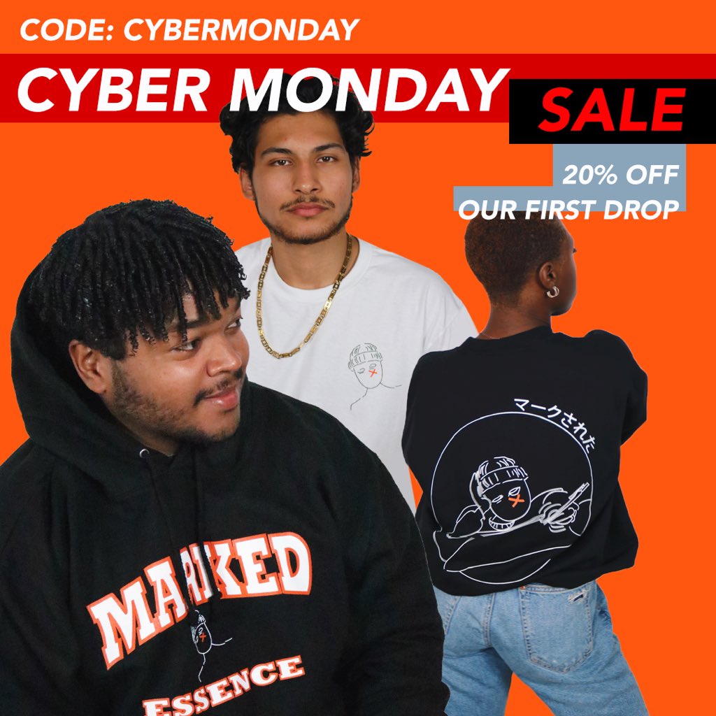 USE CODE “CYBERMONDAY” ONLINE NOW AND SAVE 20% OFF OUR FIRST DROP ITEMS ! markedessence.com/sale