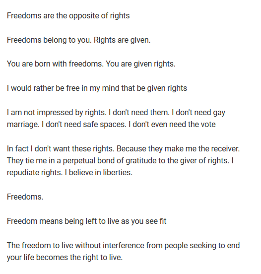 EyeOnMalta's tweet photo. #DaphneCaruanaGalizia 
777

From #DaphneBlogCommentator

"You are born with freedoms. You are given rights.

I would rather be free in my mind that be given rights

The freedom to live without interference from people seeking to end your life becomes the right to live." https://t.co/ZwwGyJ09KJ