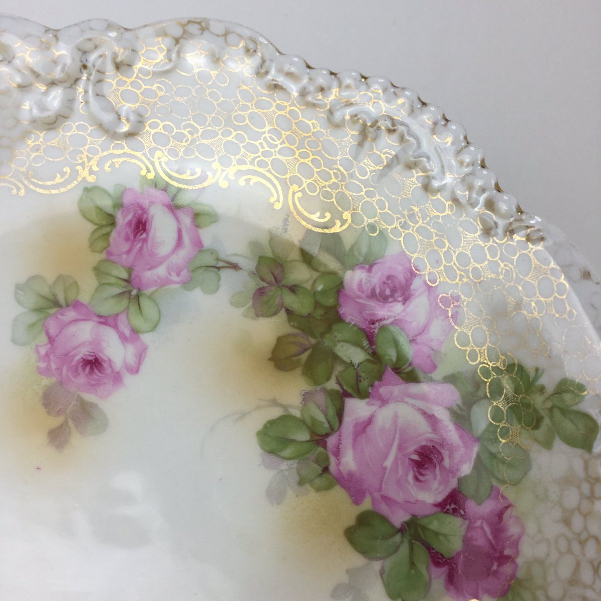 #shabbychic vibes in my #etsyshop with these #antique #porcelain pieces hand painted with #pinkroses ~ #thinkspring and start planning your spring table now.