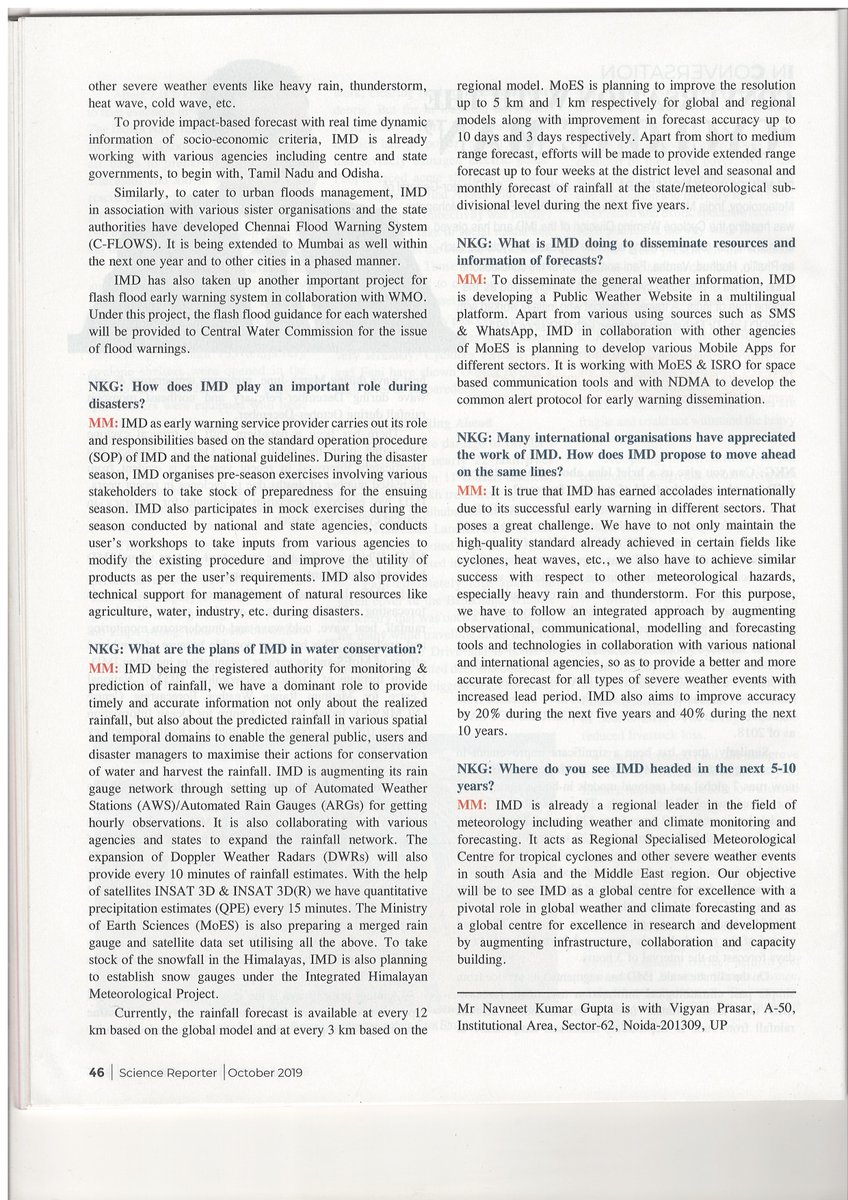 NavneetKumarGu8's tweet image. Conversation with the &apos;Cyclone Man&apos; DGM @IMDWeather @moesgoi published in #ScienceReporter @CSIR_NISCAIR