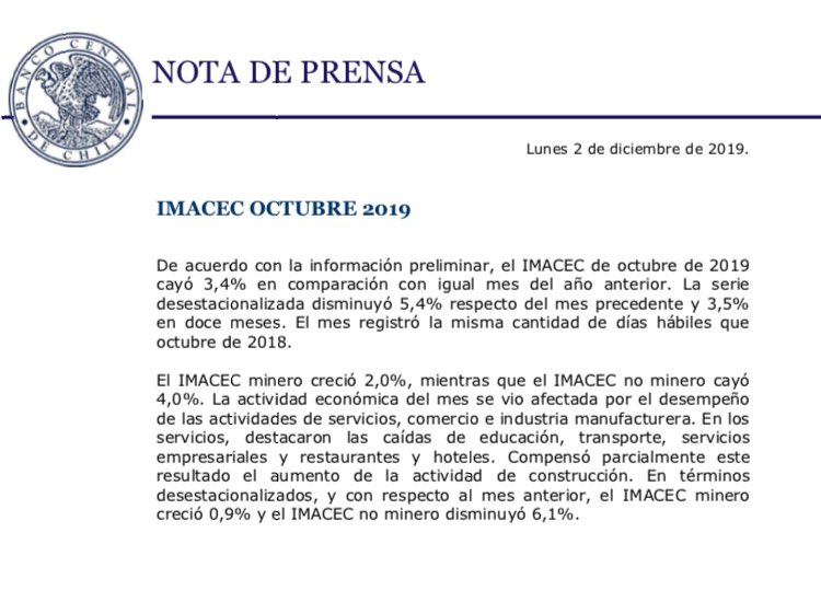 FelipeGallegos7's tweet image. 🔵Remezón: La economía chilena se desploma en octubre por la crisis social. Contracción llega al -3,4%, números nunca vistos en Chile desde la crisis económica del 2009. @Cooperativa