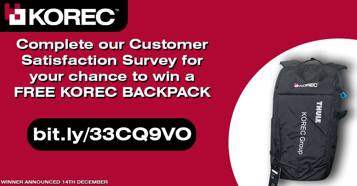 If you want to be in with a chance of winning a FREE KOREC backpack all you have to do is complete our Customer Satisfaction Survey here: bit.ly/33CQ9VO