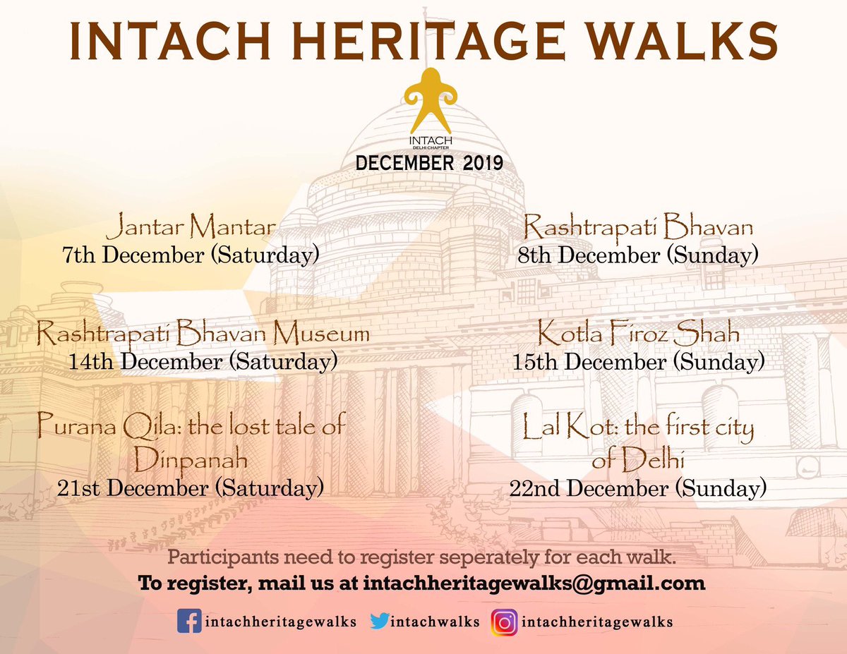 Please check our schedule for the month of December. To Register, please drop us an email at intachheritagewalks@gmail.com #intachheritagewalks #intachdelhichapter #historyofdelhi #delhi #explore #eventsindelhi #walks #heritagewalks #monumentsofdelhi #history #architecture