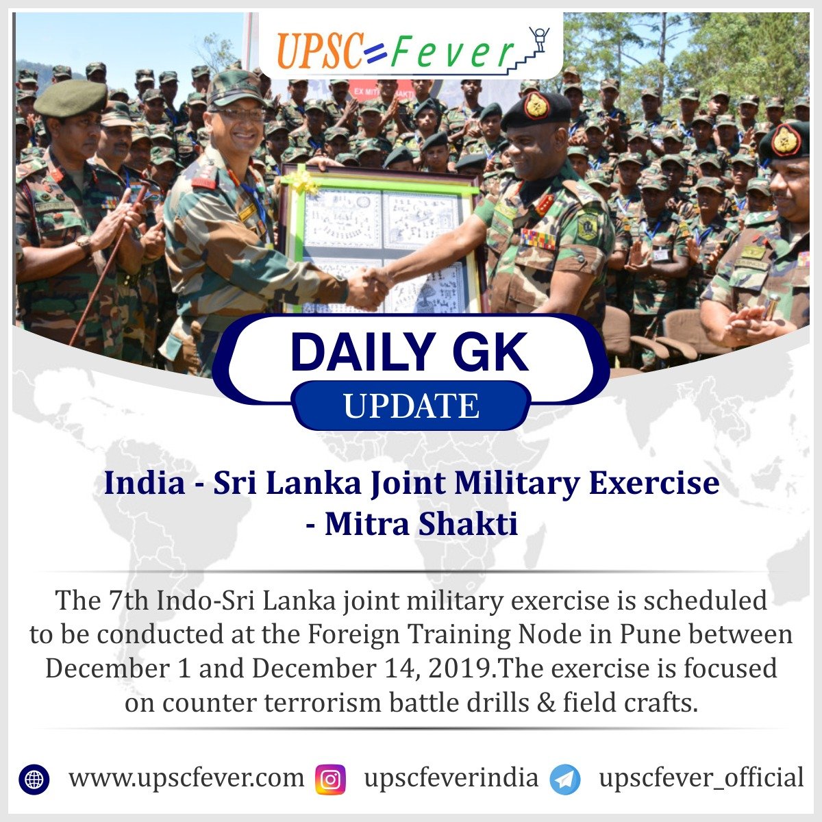 The #MitraShakti exercise was started in 2013 and is conducted annually as a part of military diplomacy and interaction between the armies of India and Sri Lanka.

🌐 :upscfever.com
📚 Encyclopedia for all competitive Exams.

#upscfever #indosrilanka #indiasrilanka