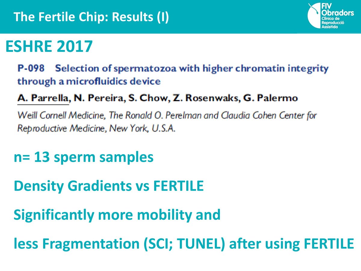 ChipBabyDeu's tweet photo. Dr. Albert Obradors (IVF Director and Co-Founder of FIV Obradors) presentated their Preliminary clinical and embryological results after using FERTILE for sperm selection in ESHRE( European Society of Human Reproduction and Embryology) 2018 in BARCELONA https://t.co/lHVmYzgliM