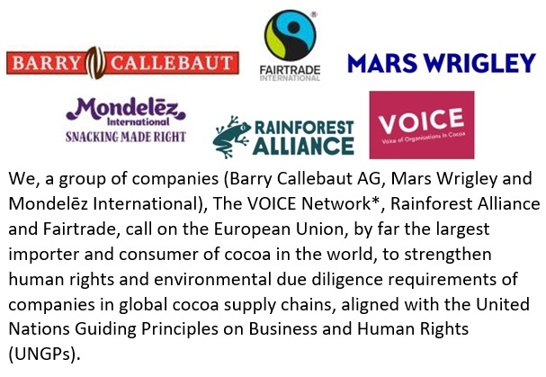 BREAKING NEWS: World’s major #chocolate companies call on the EU to pass a regulation to ensure #duediligence in their supply chains!

This shows the urgent need for laws to end the #deforestation and #HumanRights abuses that plague the sector.

voicenetwork.eu/wp-content/upl…