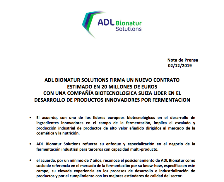 BiatGroup's tweet photo. 📰✅ @ADLBionatur firma un nuevo contrato estimado en 20M€ con una compañía biotecnológica suiza líder en el desarrollo de productos innovadores por fermentación. Aquí puedes leer la nota de prensa 👉 https://t.co/xEQjfpkOoD https://t.co/aPaPrB342Q