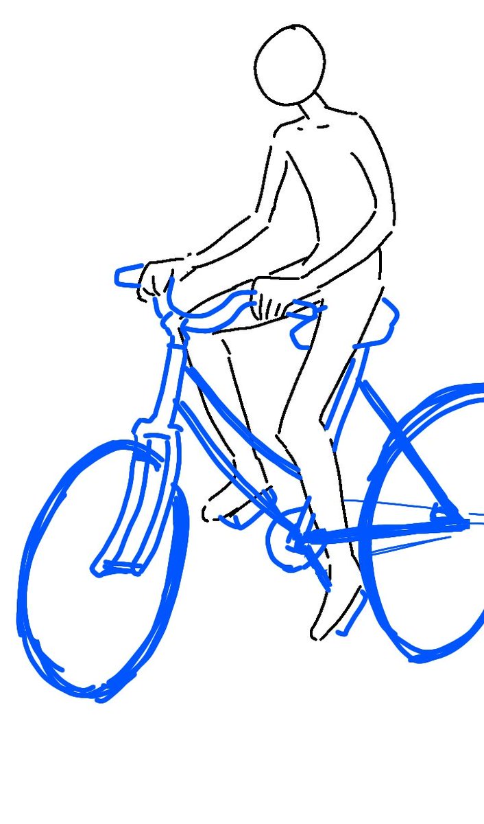 赤目キクヤ おお 早速描かれてみたのですね 自転車に乗る人の絵って難しいですよね 特に正面からの絵って一番難しい気がします S D ちょっと角度違うのですがざっくりこんな感じかなと思いますがどうでしょう