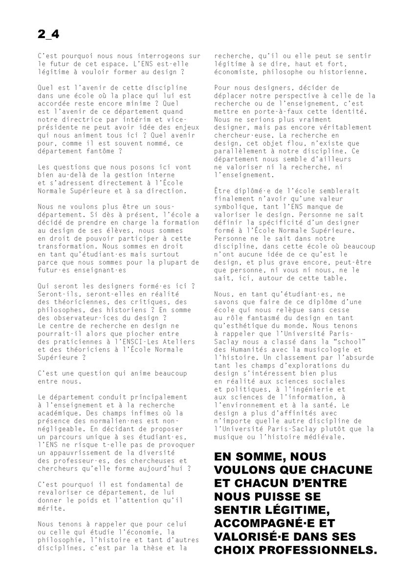MikhaelPommier's tweet photo. "À l’heure où l’École Nationale Supérieure de Création Industrielle (ping @ENSCIfaitLeMur) a montré sa capacité à défendre et réaffirmer ses idéaux et ses fondements, nous, élèves du département design de l’@ENS_ParisSaclay, nous interrogeons." https://t.co/MmeAoiB4hr