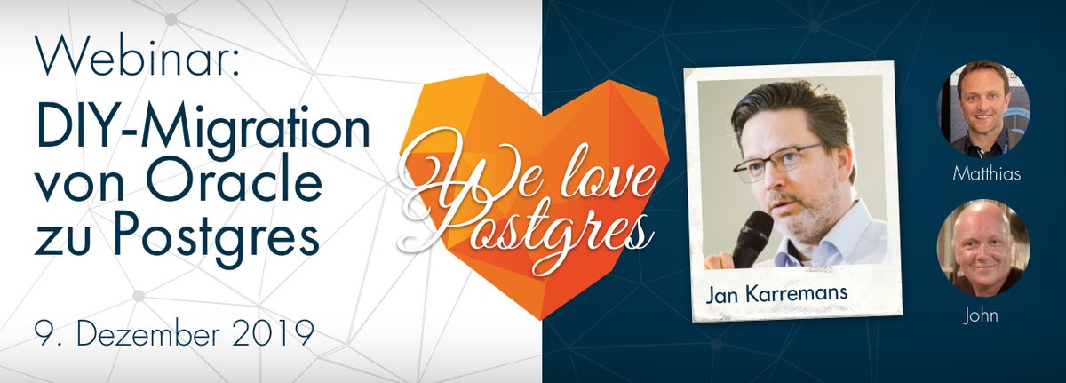 EDBPostgres's tweet image. Don&apos;t forget to join our German team on 9 December at 14.00 CET for their &apos;DIY Oracle migration to Postgres&apos; webinar! Register here: ow.ly/qPOS50xmpPL #postgresql #enterprisepostgres #opensource #database #welovepostgres
