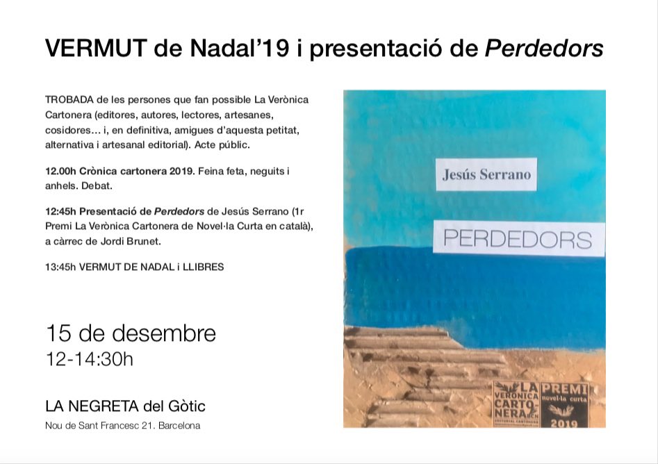 LaVERONICAbcn's tweet photo. El 15, anota-ho a l’agenda! “Perdedors” de @setencarrecs, presentat per Jordi Brunet https://t.co/LygV2vjfCG