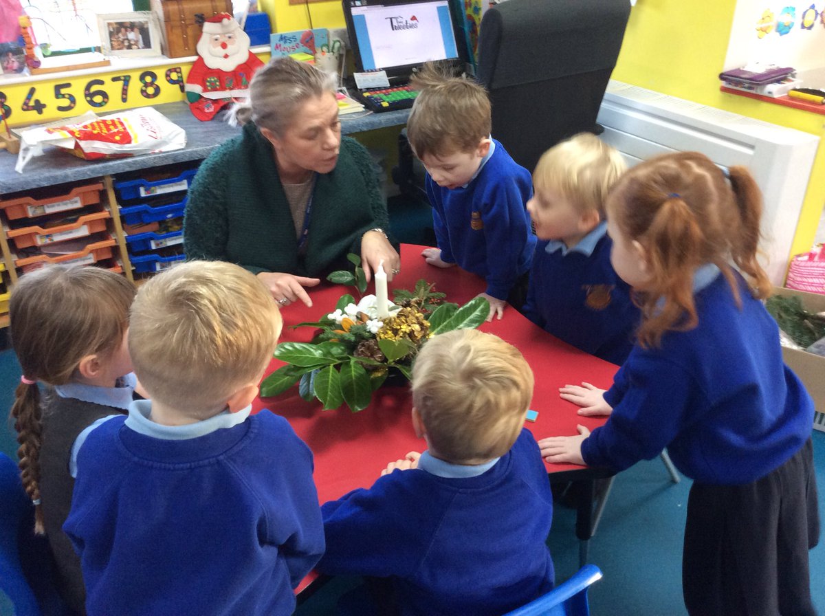 St_Benets's tweet photo. We are discussing Advent in Nursery this morning. We are looking at this beautiful Advent wreath. #SBRE19 https://t.co/quLyODY1NW
