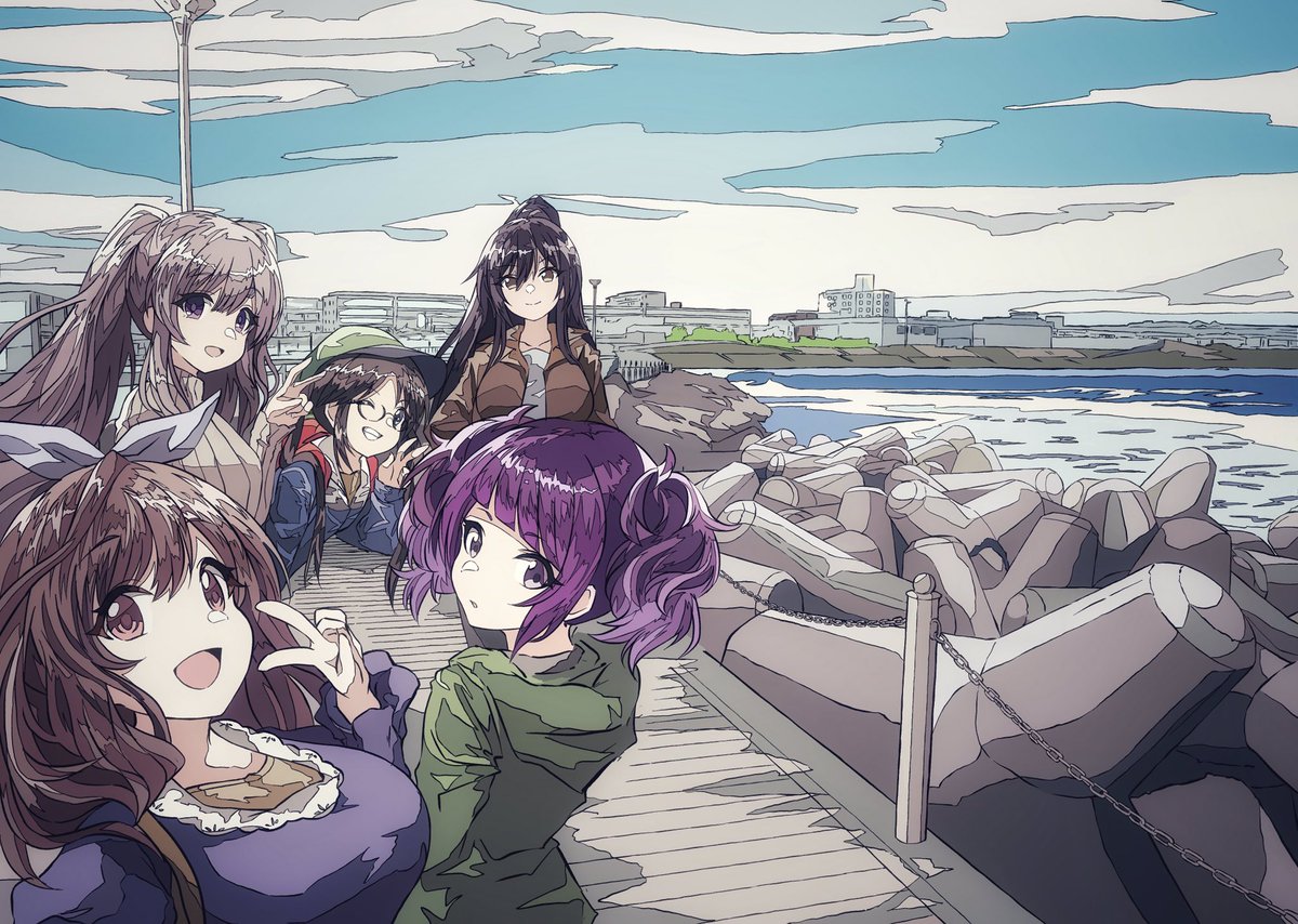 shirase sakuya ,tanaka mamimi ,tsukioka kogane ,yukoku kiriko multiple girls diagonal bangs twintails v purple hair 5girls looking at viewer  illustration images