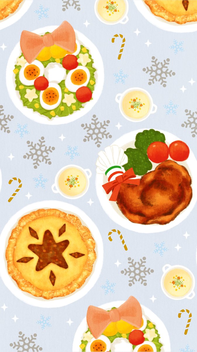 Omiyu みゆき ローストチキン ミートパイ リースサラダ ポタージュ イラスト Illust 冬 クリスマス Christmas 壁紙 料理 Winter あっという間に12月ですね 早い