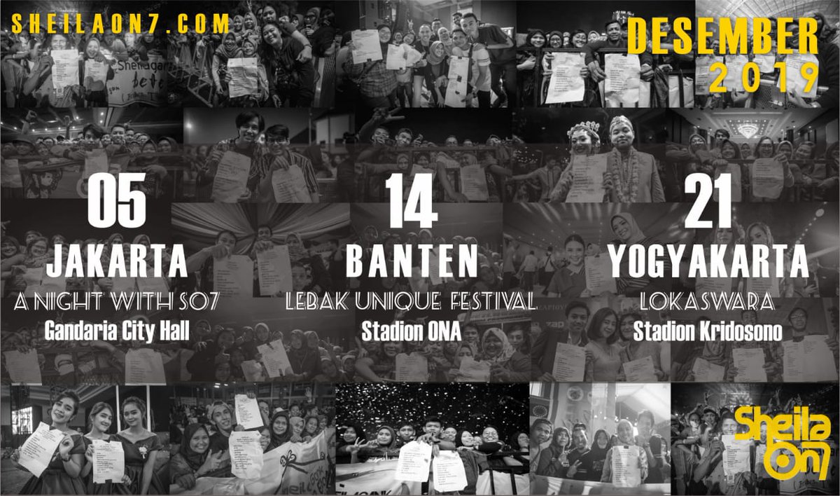 Jadwal #sheilaon7day Bulan Desember 2019. Catat tanggalnya, atur rencana, datang dan ramaikan acaranya bersama teman ngonsermu. 
See u ganks.

#Sheilaon7 #Sheilagank #SheilaonDesember #2019