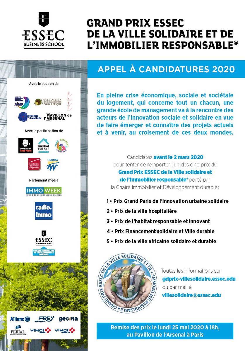 La 2e édition du #prixvillesolidaire @essec est lancée ! Appel à candidatures sur le site gdprix-villesolidaire.essec.edu  #ville #solidaire #inclusive #logementabordable cc @radioimmo  @immoweek