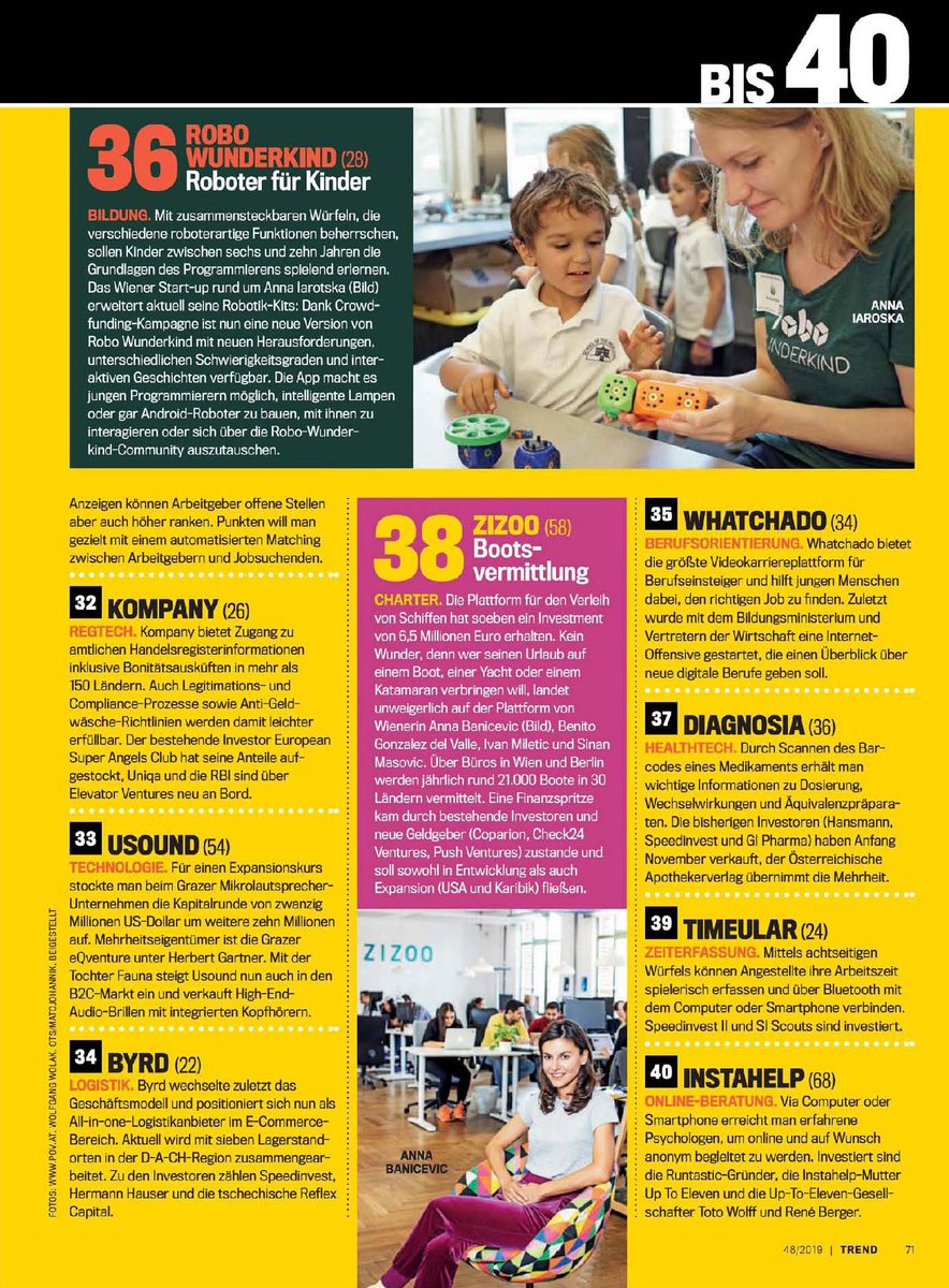 .<a href="/nuki_smartlock/">Nuki Smart Lock</a> und <a href="/Instahelp_me/">Instahelp</a> spielen im Ranking der besten Startups Österreichs 2019 von "Trend" auch heuer in der obersten Liga 🙌 Herzliche Gratulation! #austriatop40 #startups #austrianstartups