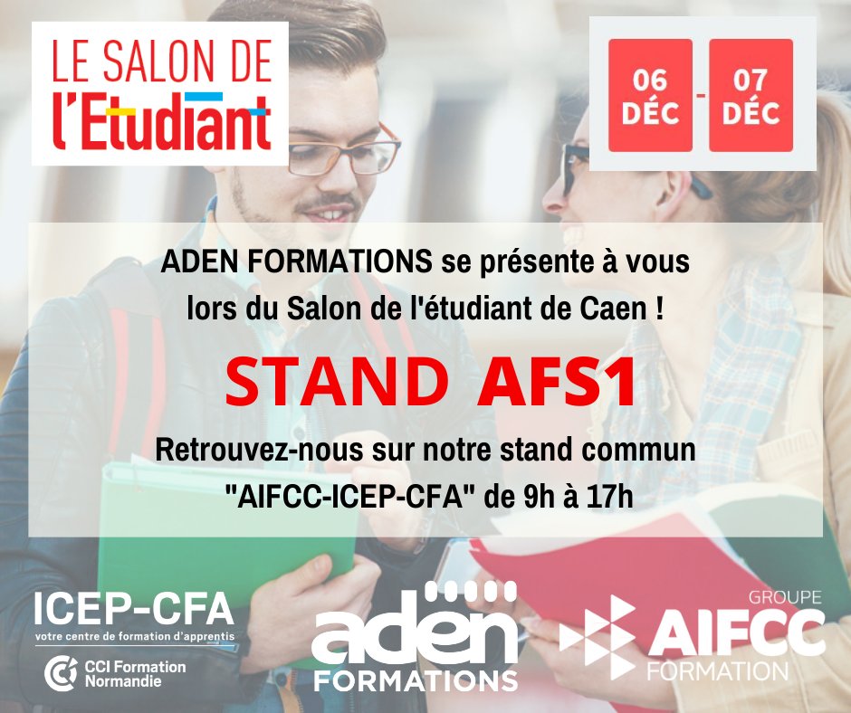 👨‍🎓// Salon de l'étudiant // 👨‍🎓
Vous avez besoin de conseil pour votre #orientation ? 
Venez rencontrer nos conseillers en formation et nos étudiants  sur le Salon de l'étudiant de Caen au Parc Expo les 6 et 7 décembre de 9h à 17h
Plus d'infos sur aifcc.com