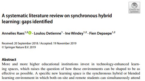 Want to know more about #synchronous #hybrid #virtualclassrooms? We have a systematic literature review ready about the challenges and benefits of this #learningspace.