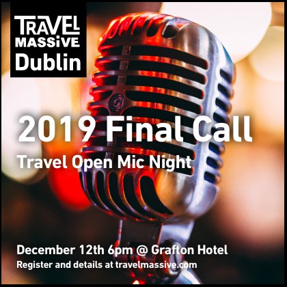 The last #travelmassive in Dublin this year is an Open Mic event on December 12: For pitches, predictions, pledges and for pleas (or for thank-yous!), the star is our members. Register and get in touch with <a href="/marklenahan/">Mark Lenahan</a>  to find out more: travelmassive.com/events/2019/12…