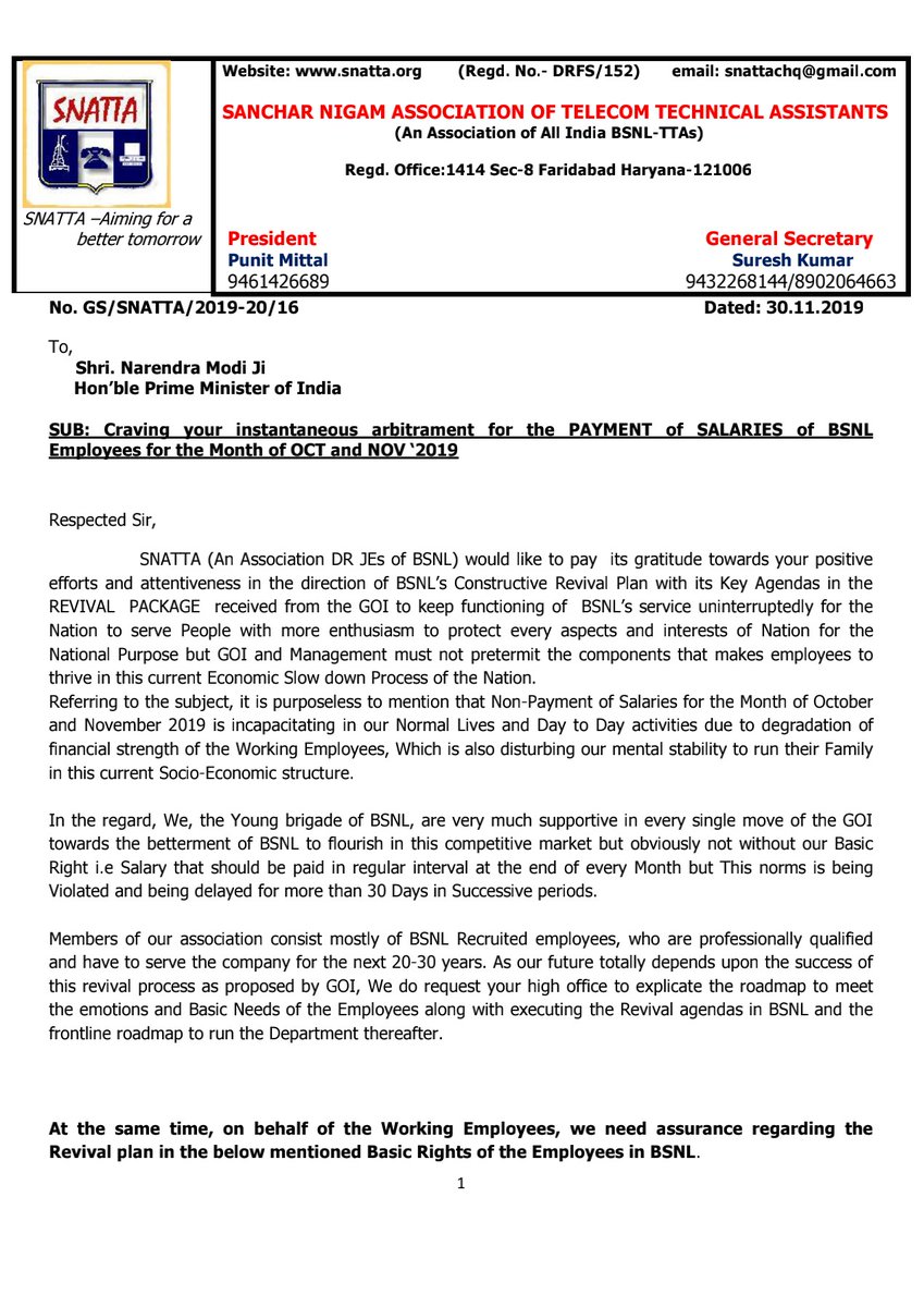 SNATTACHQ's tweet photo. #salary_the_basic_need
Revival doesn't mean delaying the payment of salary , without salary revival is incomplete which need to be assured to fulfil the fundamental needs.
@narendramodi @HRDMinistry @rsprasad @DoT_India @CMDBSNL https://t.co/mR1o94S0yT