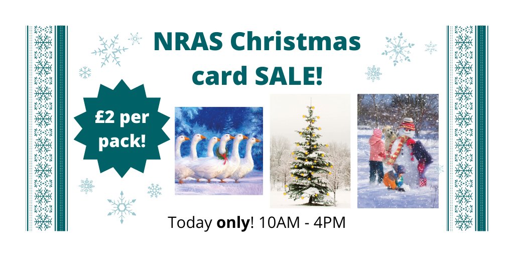 NRAS_UK's tweet photo. Today only! Between 10.00AM and 4.00PM we'll be selling 3 Christmas card designs at ยฃ2 a pack!
Call in on 0845 458 3969 to order yours while stocks last!
#ChristmasCardsSale #flashsale #getthemquick #whilestockslast #fundraising #charityfundraising #JIA #NRAS #goodcause #RA https://t.co/gxwhctJgBY