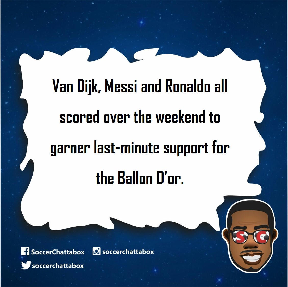 SoccerChattabox's tweet photo. #SCThoughts
But we all know who's picking it up in the end. Rumour has it that the dude has already been told so he'll just hang out around the podium when its time. 😁
#Messi #VanDijk #Ronaldo #BallonDor #Football #Soccer https://t.co/qwRa6exDkW