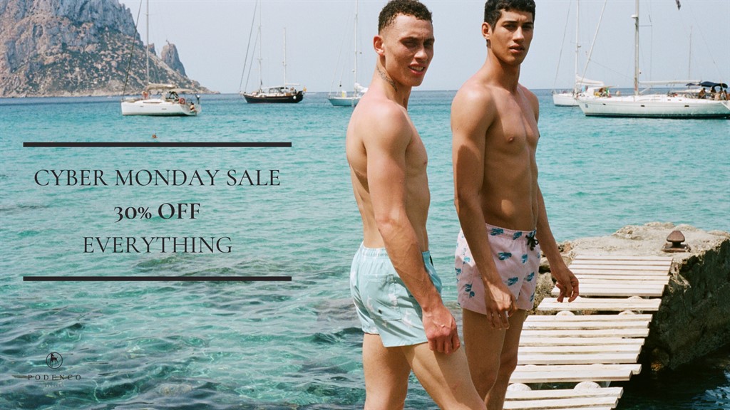 Shop our Cyber Monday Sale and receive 30% off everything! FREE shipping included. Offer for today only! T’s &amp; C’s apply. ow.ly/SZtj50xp72M | #podenco #ibiza #summerfashion #boardies #mensfashion #menswear #lookbook #cybermonday #sale