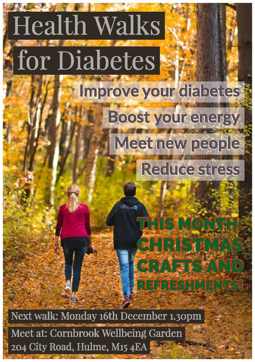 Our first health walk for diabetes is on Monday 18th December, with crafts and refreshments! #healthwalk #hulme