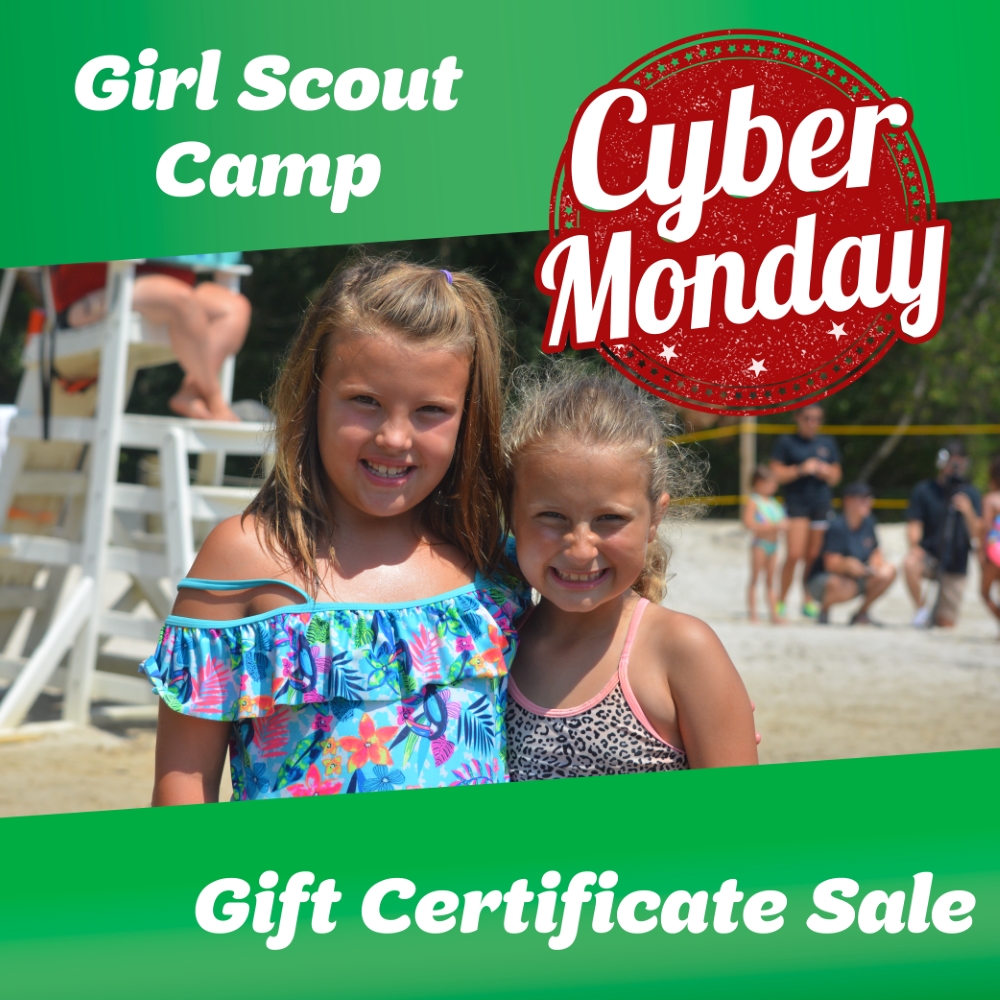 GirlScoutsJS's tweet photo. It’s Cyber Monday! When you buy a gift card for camp, you’re purchasing an incredible summer experience that will broaden her world, build life skills, and prepare her for a lifetime of success. Purchase Now: https://t.co/ij85E58BFt #GirlScoutCamp #GSJS #SummerFun #ThinkOutside https://t.co/sER2RKog79