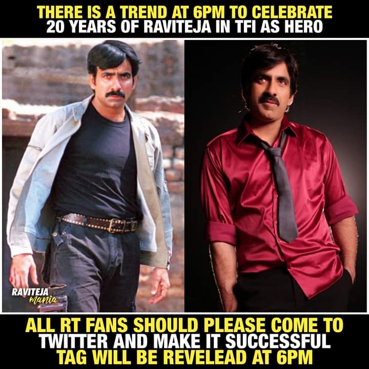 SanthoshRtf's tweet photo. 1:30 mins to go Trend alert guys #RTFS 🔥🔥
#Ocation: #RT completing 20 years in #TFI as a hero
#Tag: Tag will anounse Today 6pm
#Time: Today 6pm to TMRW 6pm (24 hours)
#Target : 100k tweets above
For more updates about trend stay tuned to @trends4raviteja
Retweet 🔃 Spred https://t.co/cZjouXnD9i