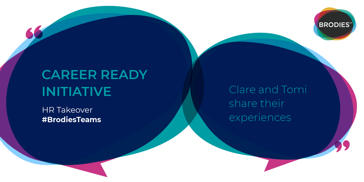 BrodiesLLP's tweet photo. Mentor Clare and mentee Tomi share their experiences of the @CareerReadyUK #mentoring programme, which gave Tomi an unique insight into life at Brodies https://t.co/eblDFf30Ax #careersinlaw #lawfirmlife https://t.co/hNEQJZggm7