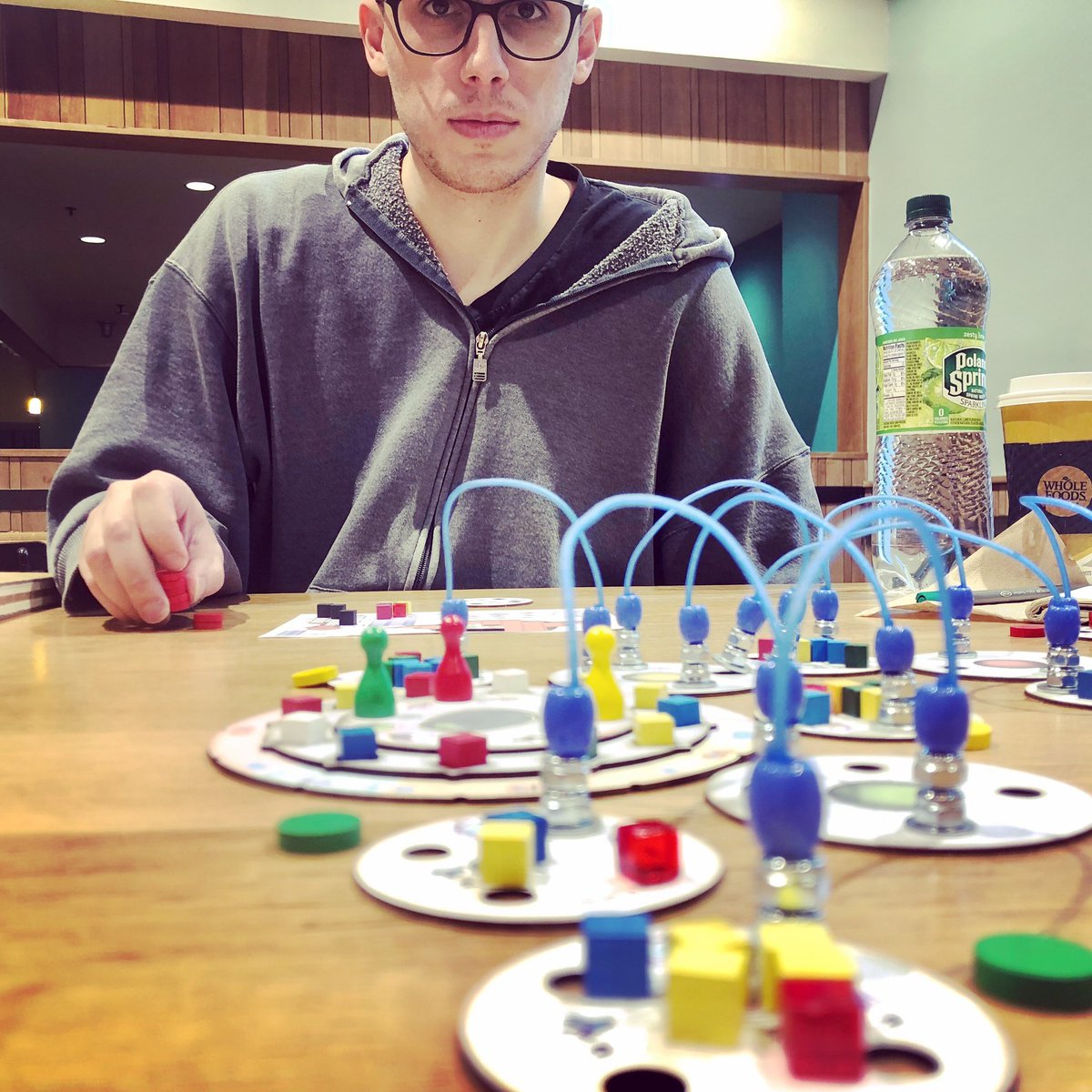 TamAtPlay's tweet photo. A mess of alien tentacles in #TheyGame being tested with @ZintisMay at @NYCPlaytest #boardgames https://t.co/w48qLHz9k7