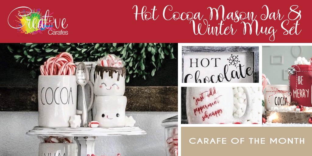 creativecarafes's tweet photo. Warm up with our December “Carafe of the Month!” Put together a custom hot cocoa set complete with a cocoa mason jar and custom mug with a fun winter quote! 🌲☕#carafeofthemonth #winter #christmas #december #diy #wintercolors #hotcocoa #hotchocolate #cocoaset #wintermug https://t.co/9u4VDAQren