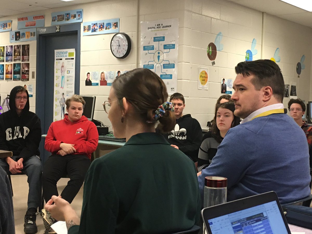 mvlamey's tweet photo. Great way to start a Monday with a visit from members of the @StartupZonePEI who shared their knowledge of Social Media Management and Entrepreneurship. Thank you from @GogbobcatsGo #CMP521 and #ITC401 #edupei #educationpei https://t.co/ItYXVUFY57