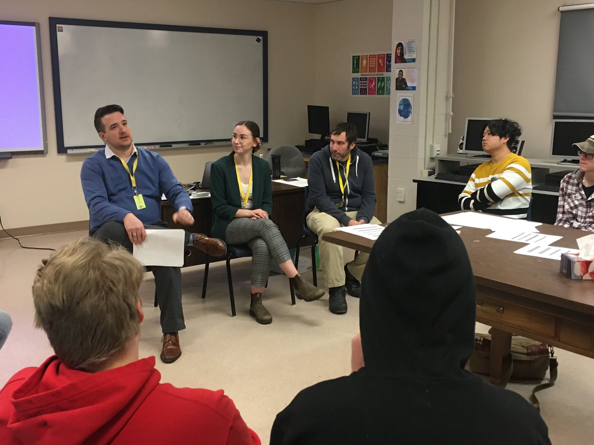 mvlamey's tweet photo. Great way to start a Monday with a visit from members of the @StartupZonePEI who shared their knowledge of Social Media Management and Entrepreneurship. Thank you from @GogbobcatsGo #CMP521 and #ITC401 #edupei #educationpei https://t.co/ItYXVUFY57