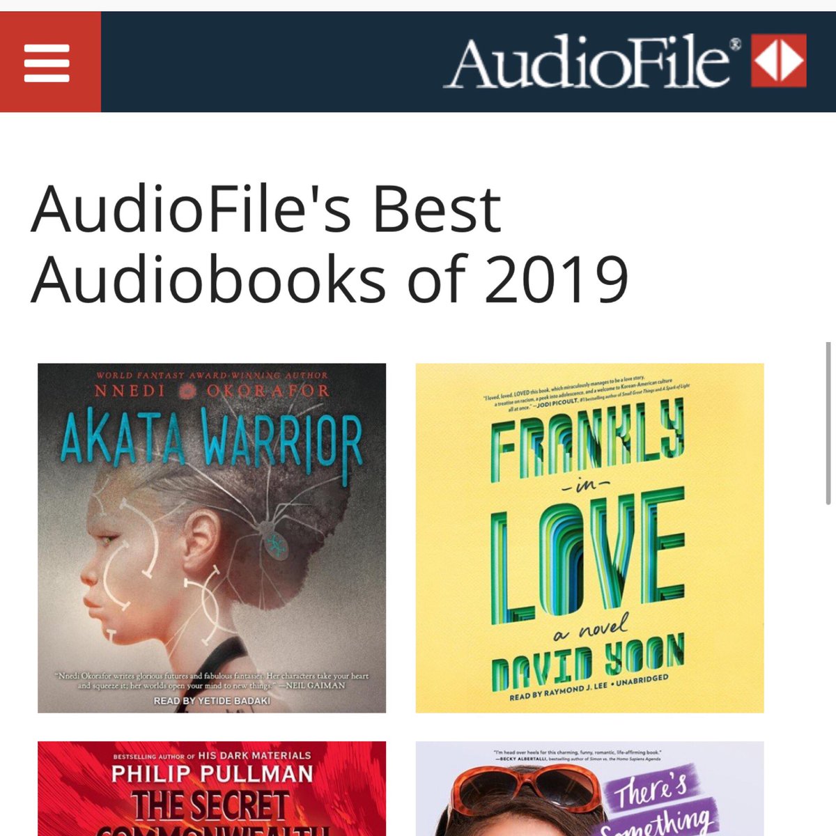 raymondjlee's tweet photo. Thank you so much @AudioFileMag for this awesome honor! Glad so many people are enjoying #FranklyInLove by @davidyoon! #Audiobooks #KoreanAmerican #DavidYoon #BESTaudiobooks2019 #Voiceover @PRHAudio @CESDTal https://t.co/5n6haiWlBO
