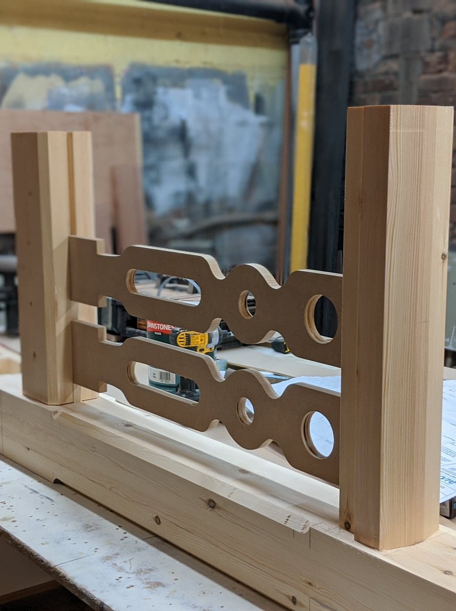 Rosslee1's tweet image. Meanwhile in our #joineryworkshop… A mock template for client approval of balustrade &amp;amp; handrail for #Fleetwood Mount Pavillion Building @wyrecouncil