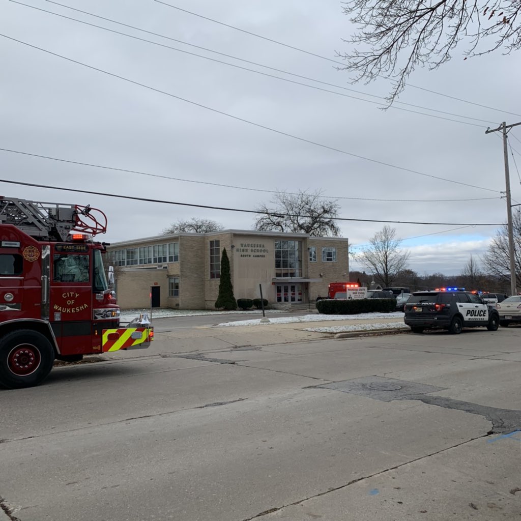 VDCphotoNEWS's tweet photo. Waukesha South High School - One person taken by stretcher. Possible shooting. School on lockdown. https://t.co/jssX6TMzDU