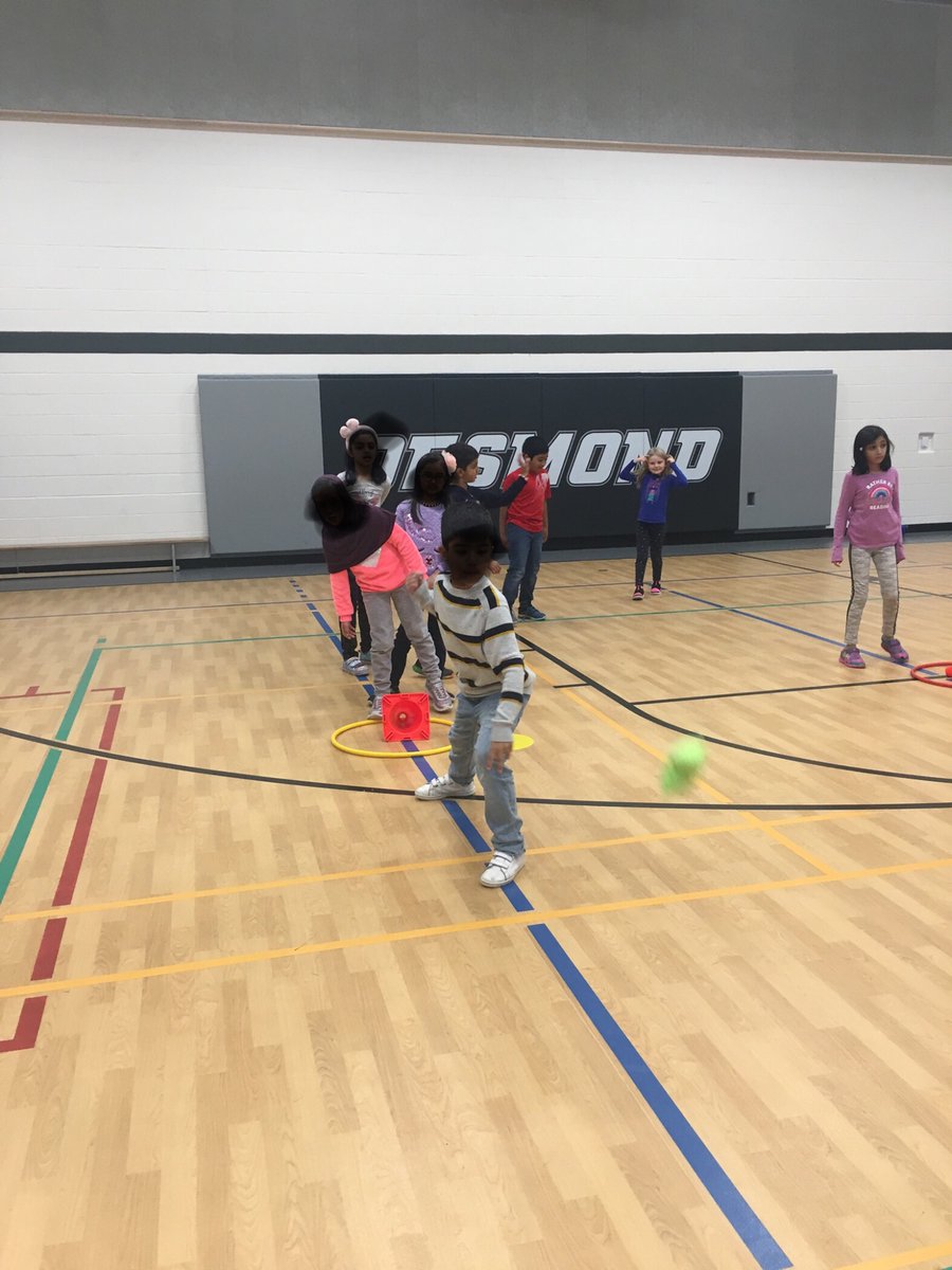 MissBraida's tweet photo. We are learning to underhand throw to a target! This can be tricky stuff! @caines_class always shows us the way in the @Desmond_Den . #underhandthrow #handeyecoordination #physed #getmoving https://t.co/qyVwgBYsZo