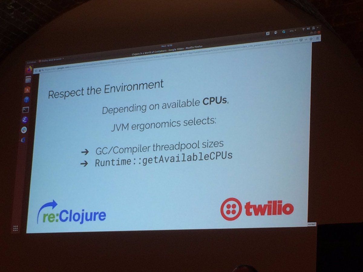_3Jane's tweet image. JVM self-tunes (JVM ergonomics), selecting things like heap memory, which garbage collector to use. Environment properties are not constant in a containerised environment #reClojure