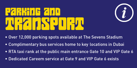 Dubai7s's tweet photo. Here is some key information you might want to know for the upcoming weekend (in order): 👇

-Parking and transport 🅿️
-Free Bus Service 🚌
-Lost &amp; Found ℹ️

#FierceAt50 #Dubai7s https://t.co/fPphm8oK7q