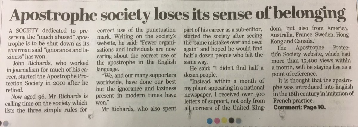 JayMitchinson's tweet image. On our front page today: ‘Ignorance and laziness have won’- I hereby declare us on a mission to show the Apostrophe Protection Society that ignorance and laziness have not won and that we care about the abuse of apostrophes as much as they do! #SaveTheApostropheProtectionSociety