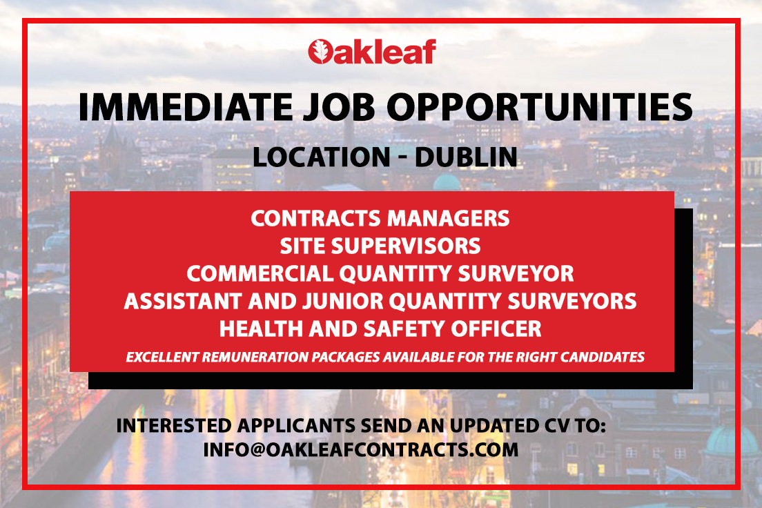 oakleafolc's tweet photo. Immediate job opportunities at @Oakleaf_Ltd 

Interested? Send a CV to info@oakleafcontracts.com 

#JobOpportunities #Construction #OakleafContracts #Dublin #DryLining #Recruiting https://t.co/p5YrxjSw1U