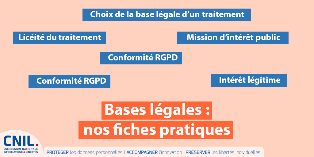 CNIL's tweet photo. #Nouveau La CNIL met en ligne ses fiches pratiques pour bien choisir ses bases légales pour vos traitements de données 👉https://t.co/tZ9jIPSsy5 https://t.co/ymHhGjCzD8