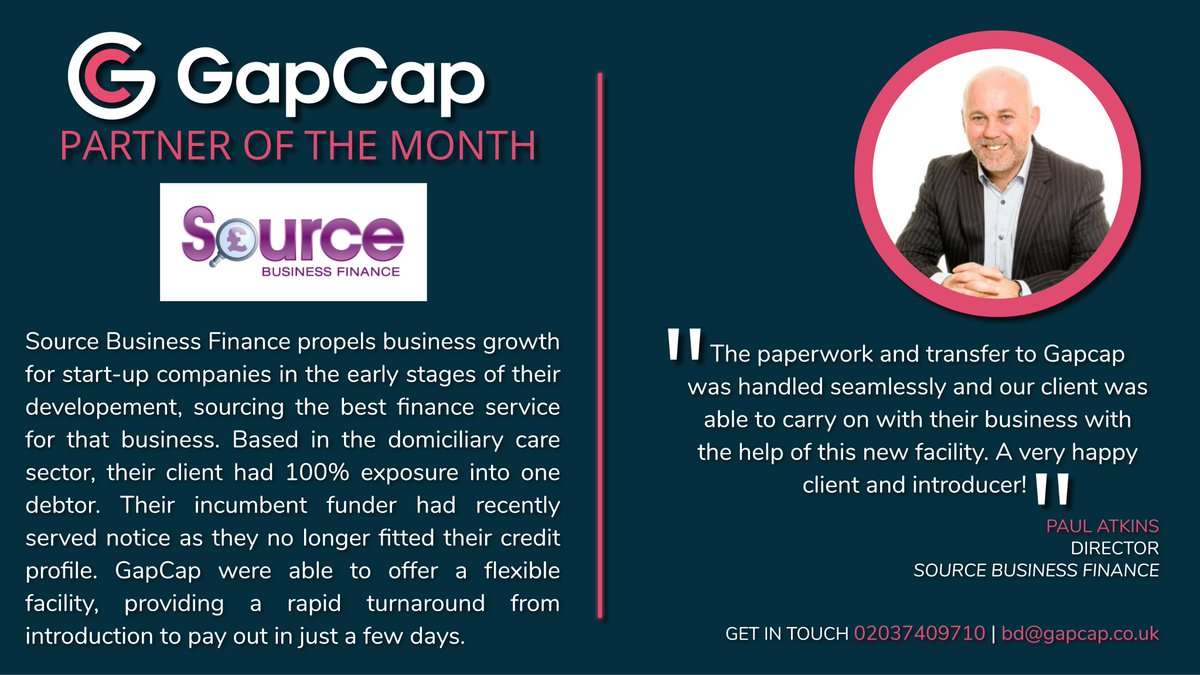 We're proud to announce our new partner, Source Business Finance!! Read our blog to find out how <a href="/gapcapuk/">GapCap</a> were able to work with SBF to find the right invoice finance facility for their client!! #busymondays #invoicefinance #proudpartners #growingSMEs

gapcap.co.uk/gapcap-x-sourc…